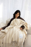 Merino Wool Blend Throw | Pale Taupe Stripe