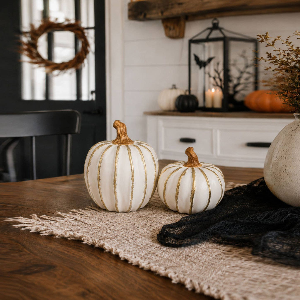 Gold White Fall Pumpkin - Medium