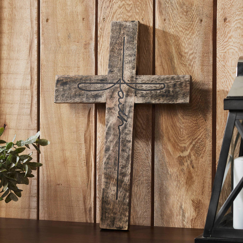 Rustic Solid Wood Faith Cross Wall Decor Distressed 18"