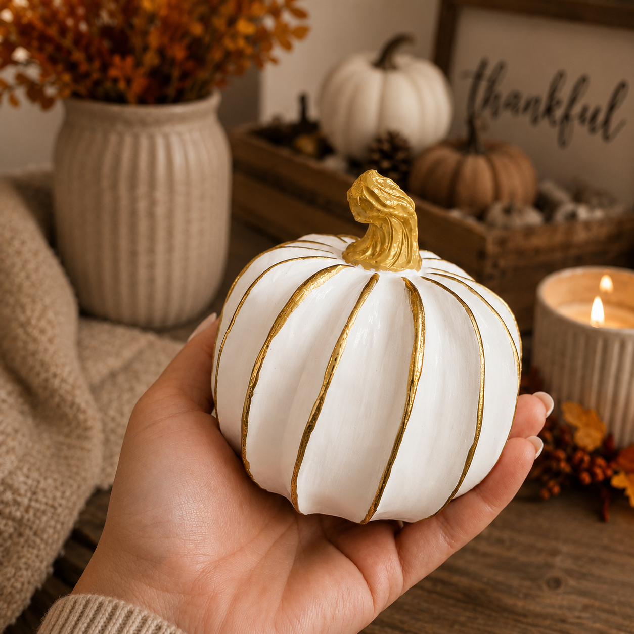 Gold White Fall Pumpkin - Small