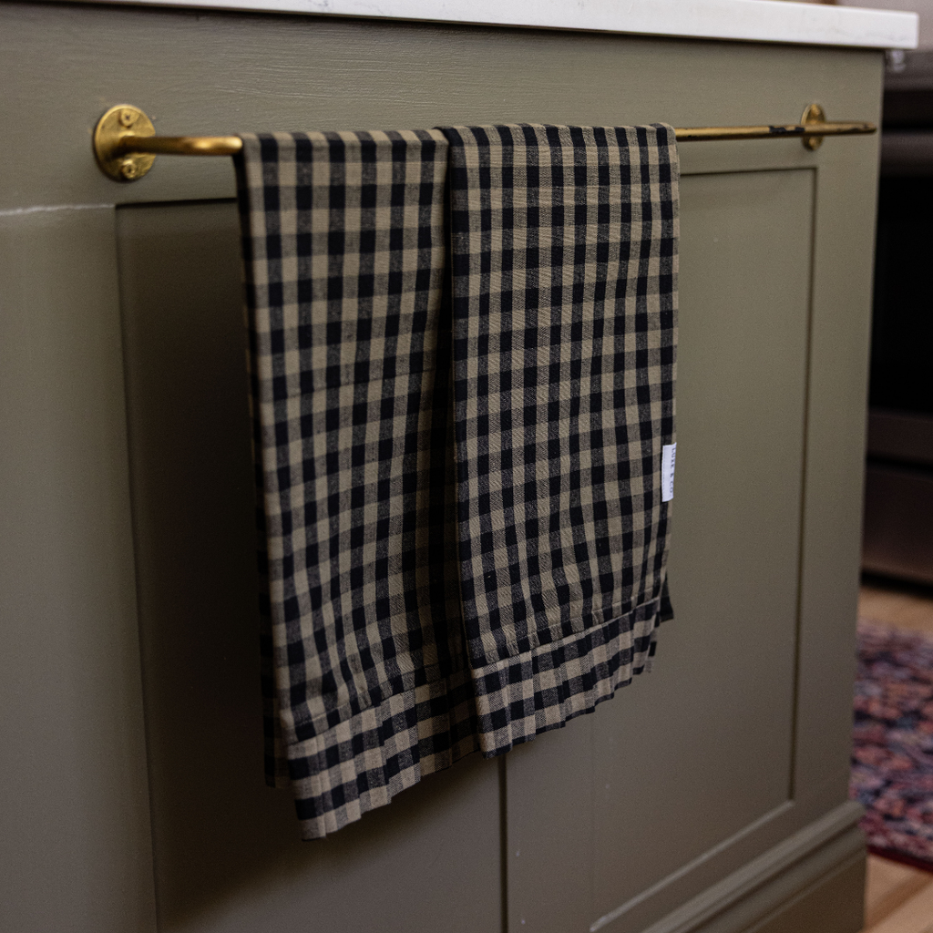 Olive Green Gingham Ruffle Kitchen Towels | Set of 2