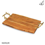 Wood Serving Tray with Gold Antler Handles