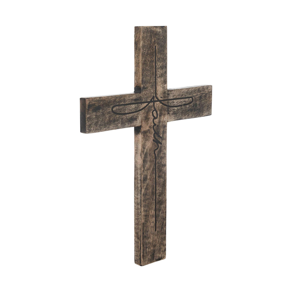 Rustic Solid Wood Faith Cross Wall Decor Distressed 18"