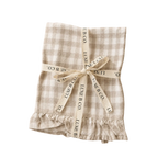 Beige Gingham Linen Ruffle Dish Towel