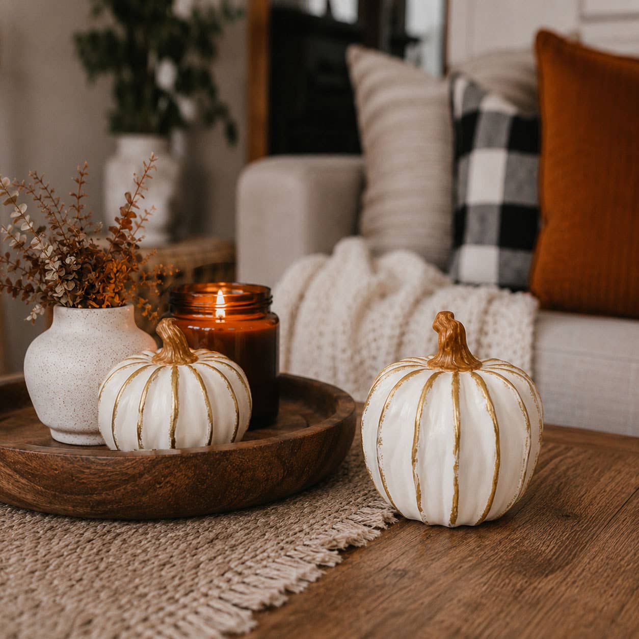 Gold White Fall Pumpkin - Medium