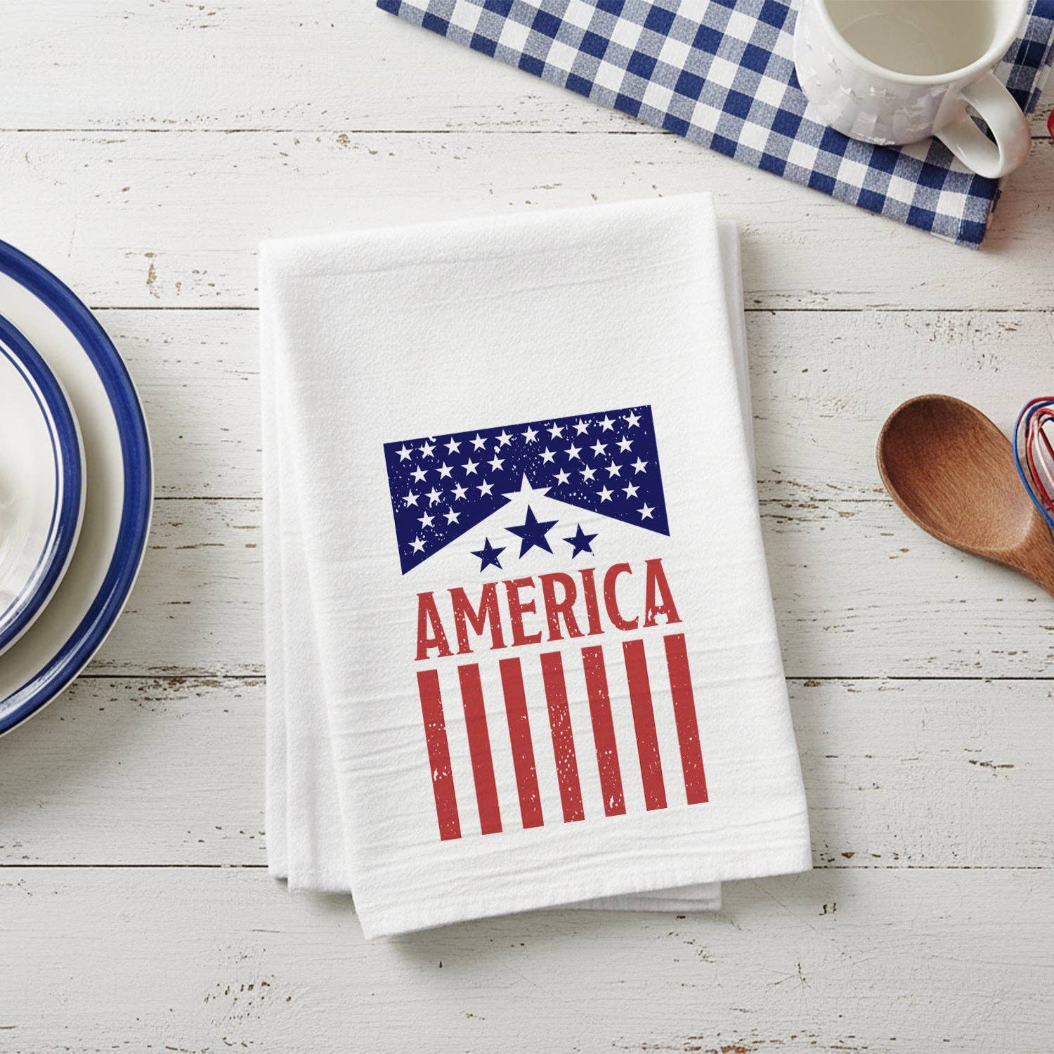 Vintage American Flag Poster - Cotton Tea Towel: 19" x 28"
