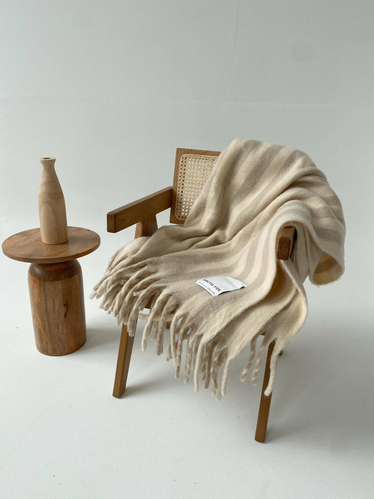 Merino Wool Blend Throw | Pale Taupe Stripe