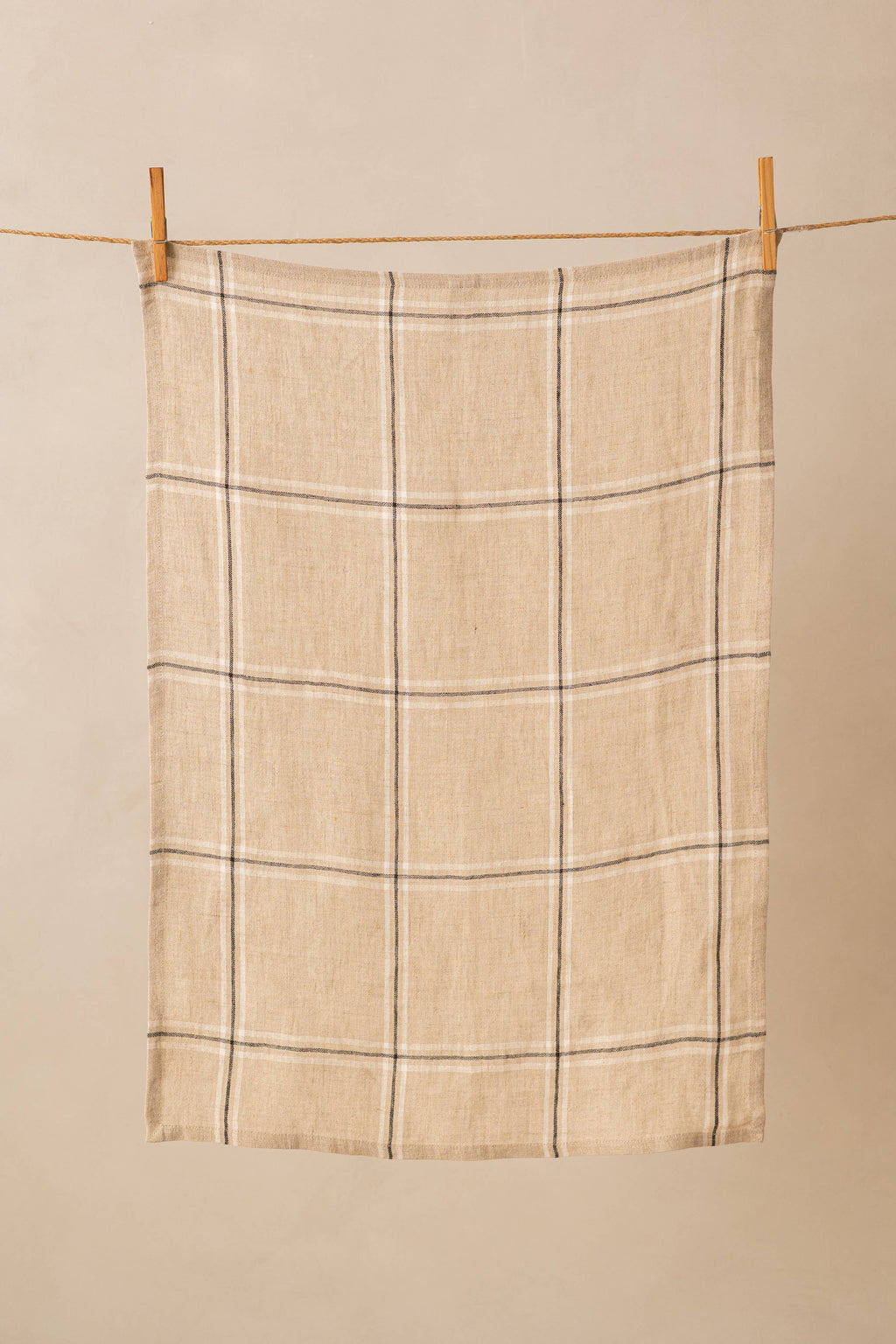 Big Checks Edith Linen Kitchen Towel - Beige