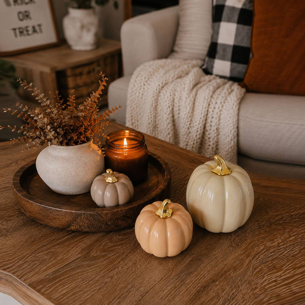 Fall Mini Pumpkins Ceramic: Pastel-Brown