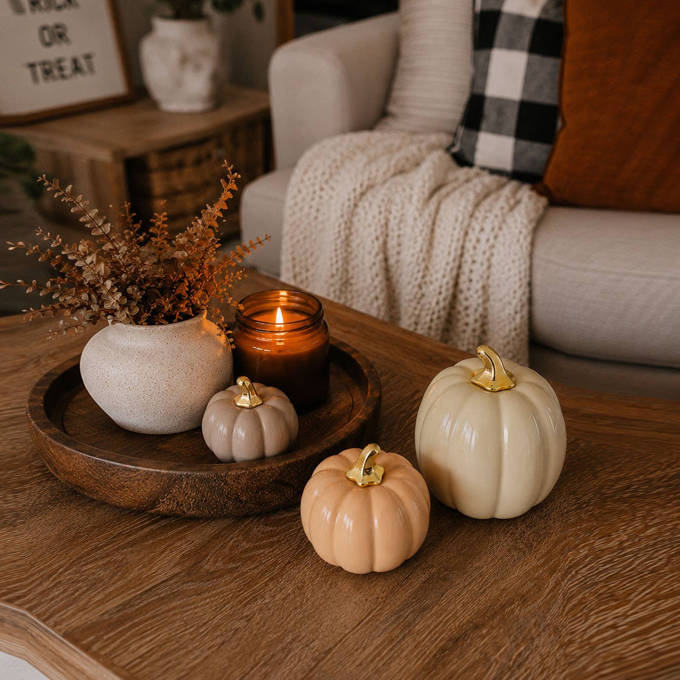 Fall Mini Pumpkins Ceramic: Pastel-Brown