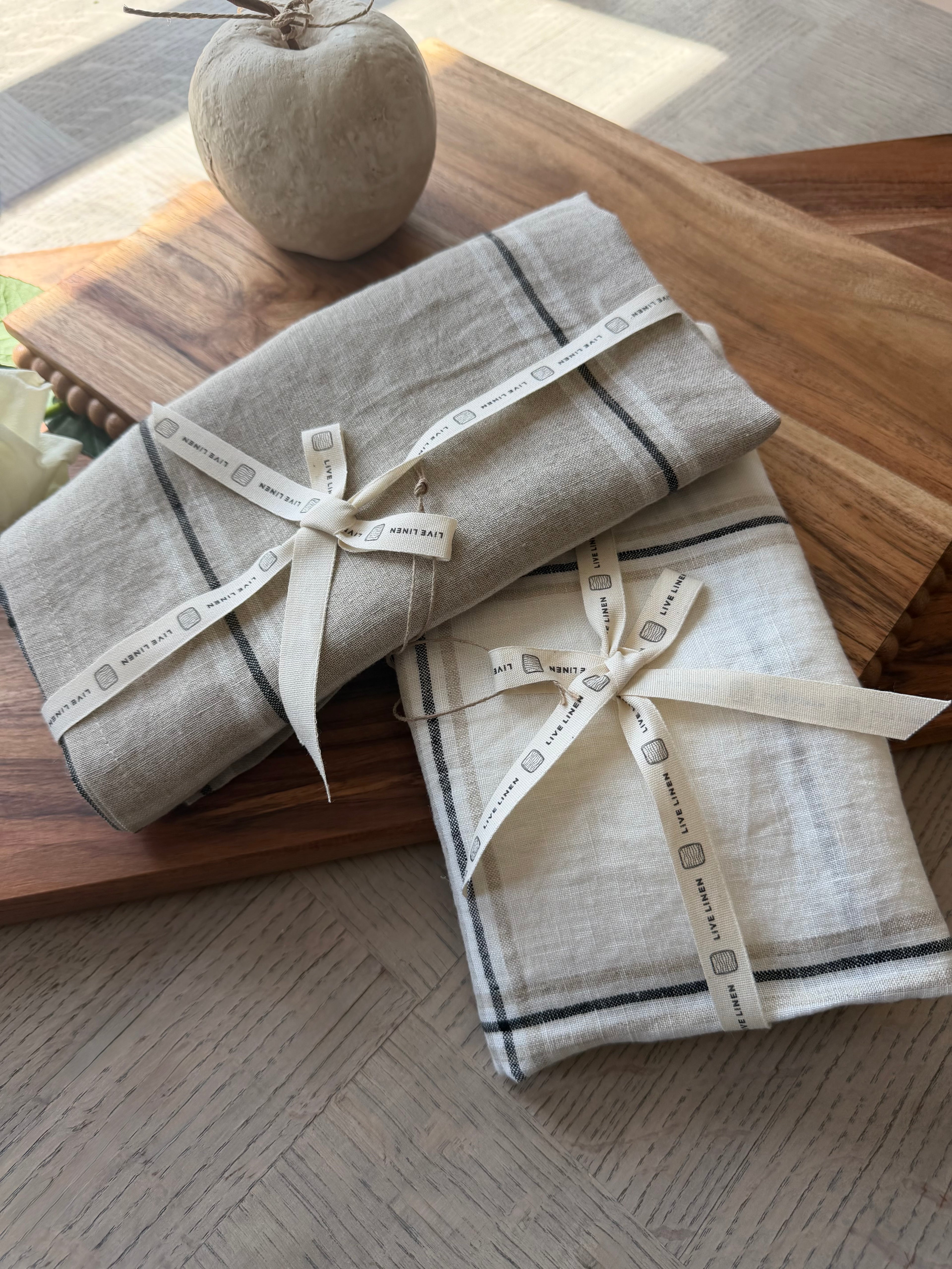 Big Checks Edith Linen Kitchen Towel - Beige