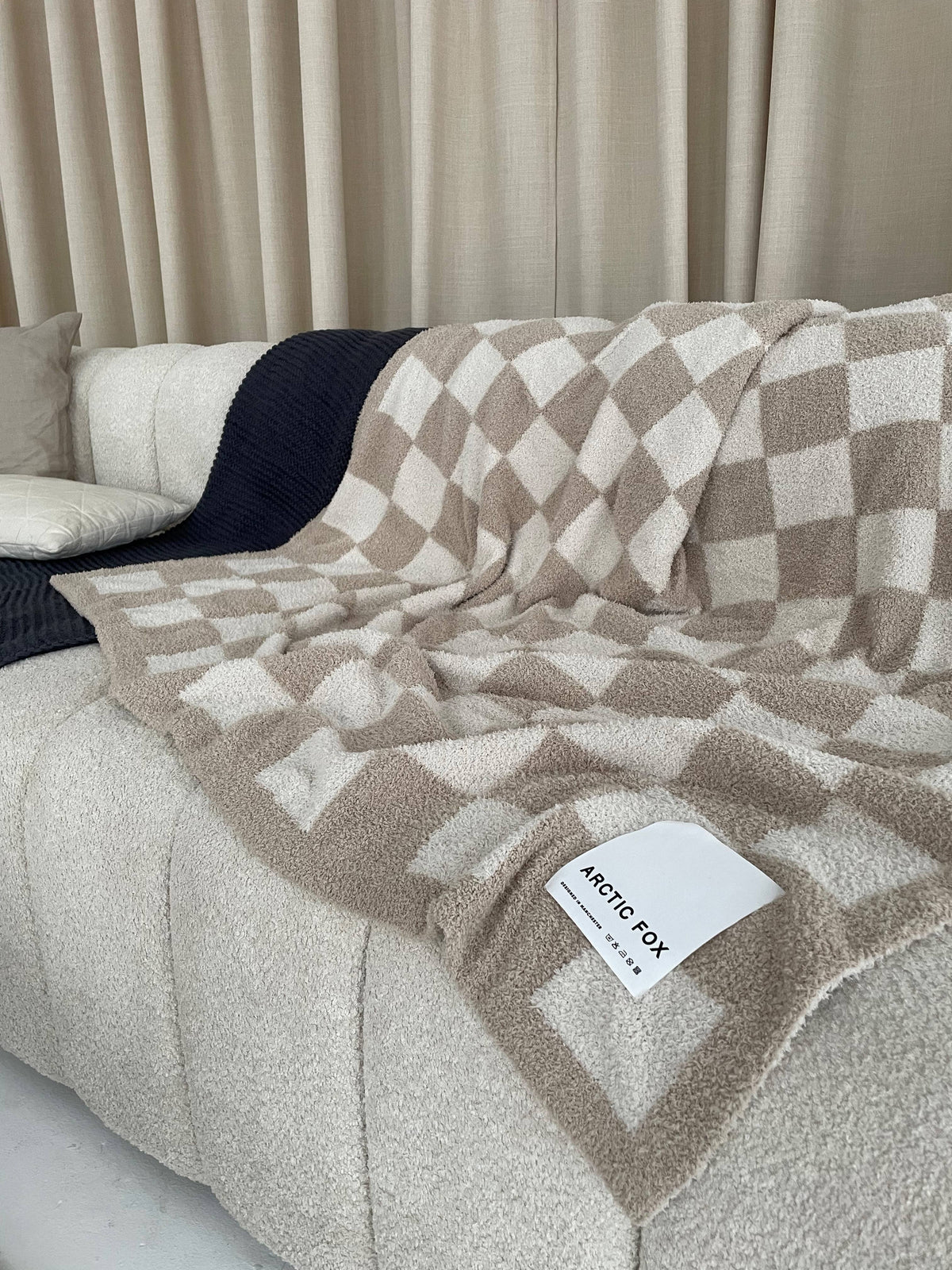 Teddy Recycled Fleece Throw | Beige Check