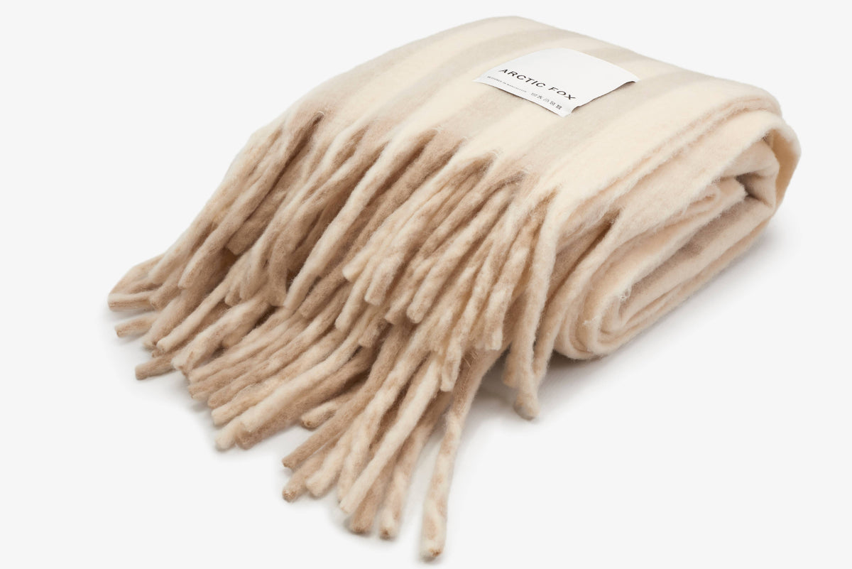 Merino Wool Blend Throw | Pale Taupe Stripe