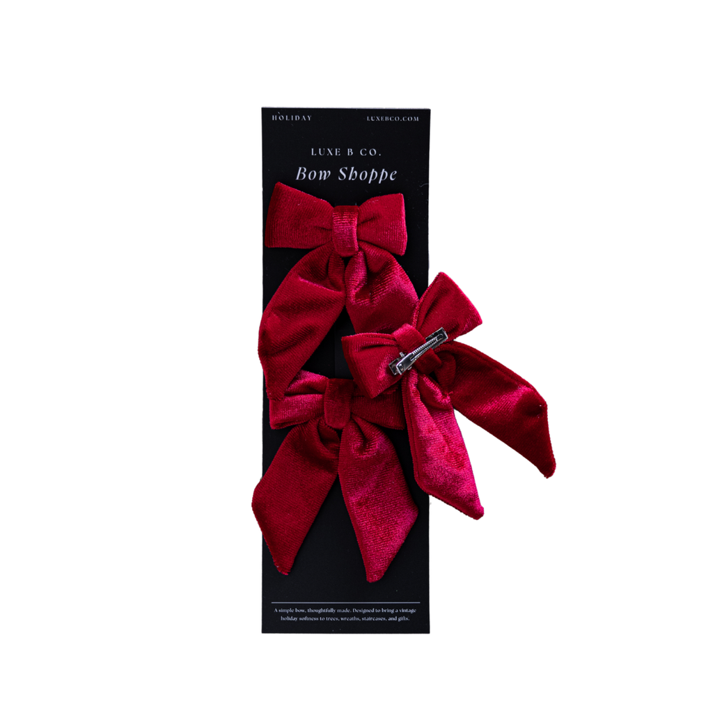 Deep Red Velvet Mini Fabric Bows with Clips Set