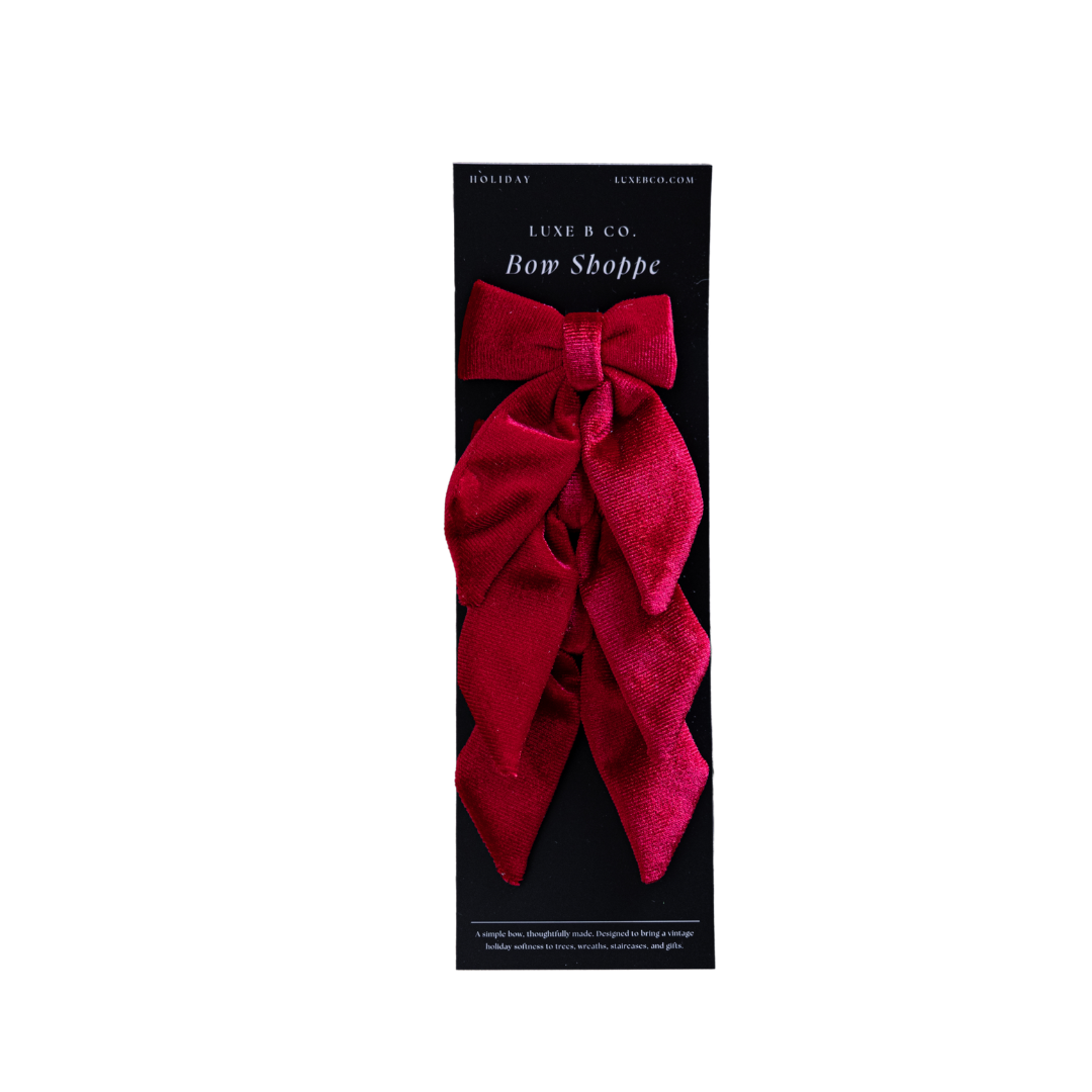 Deep Red Velvet Mini Fabric Bows with Clips Set