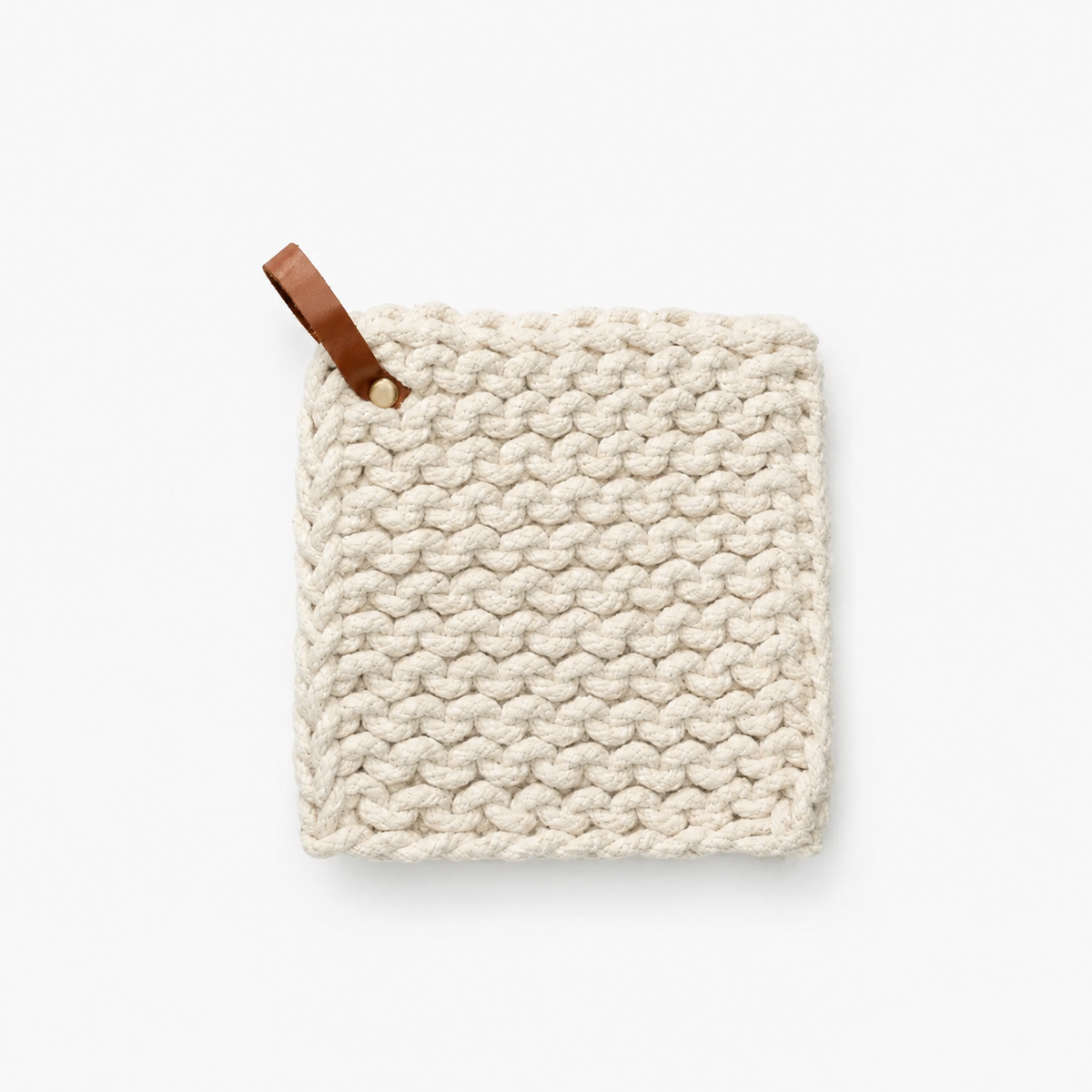 Leather Tab Pot Holder: Cream