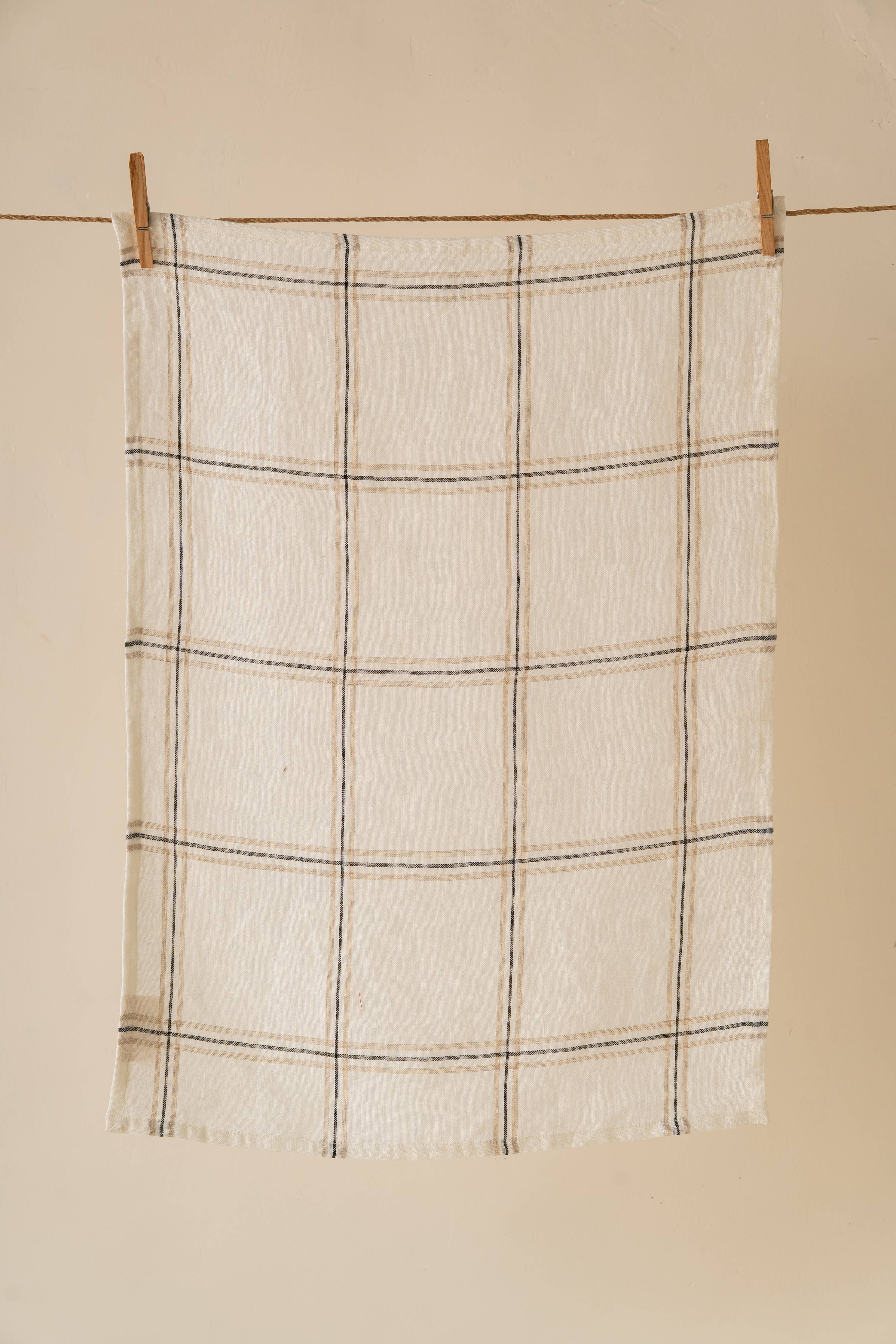 Classic Checks Cosette Linen Kitchen Towel - White