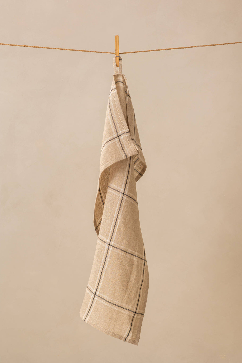 Big Checks Edith Linen Kitchen Towel - Beige