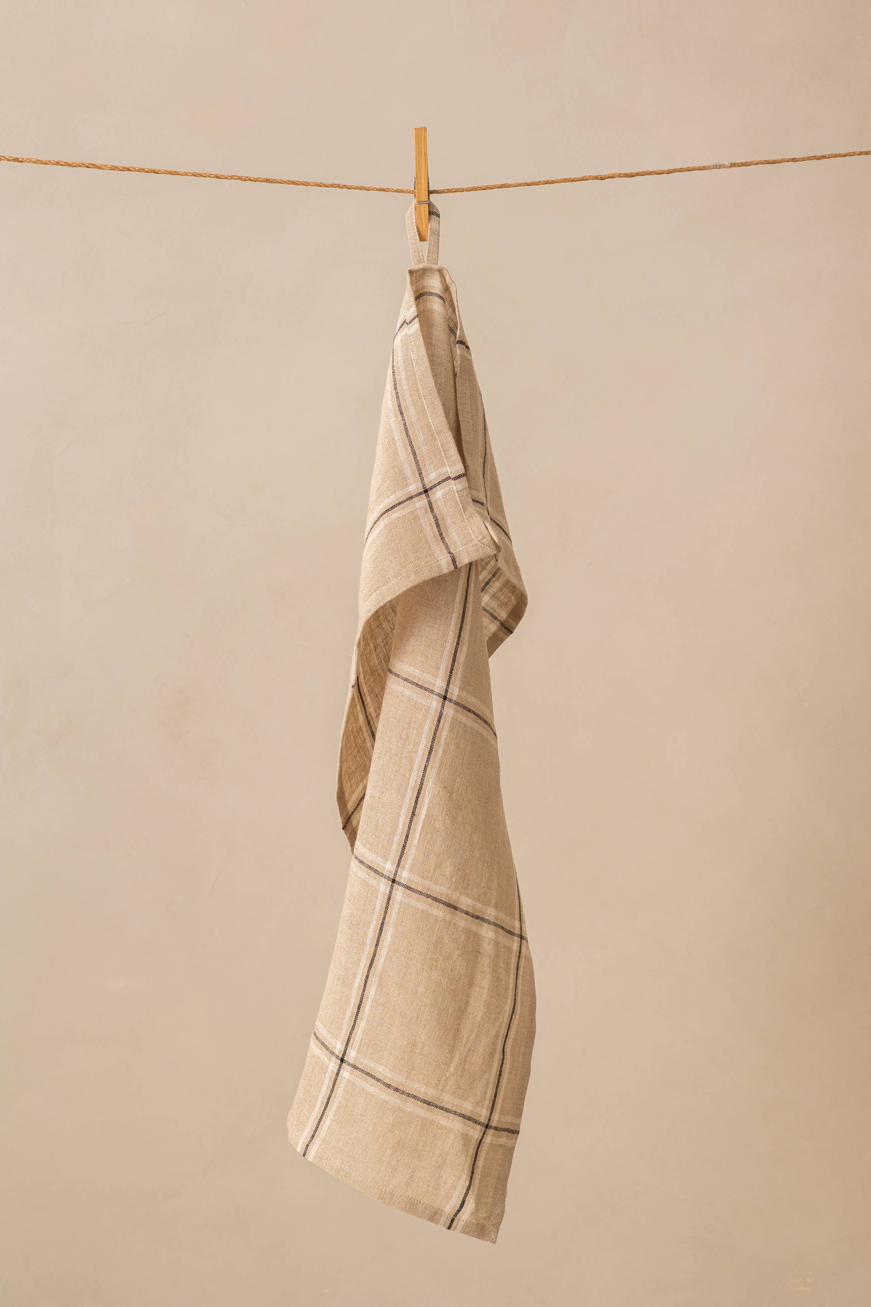 Big Checks Edith Linen Kitchen Towel - Beige