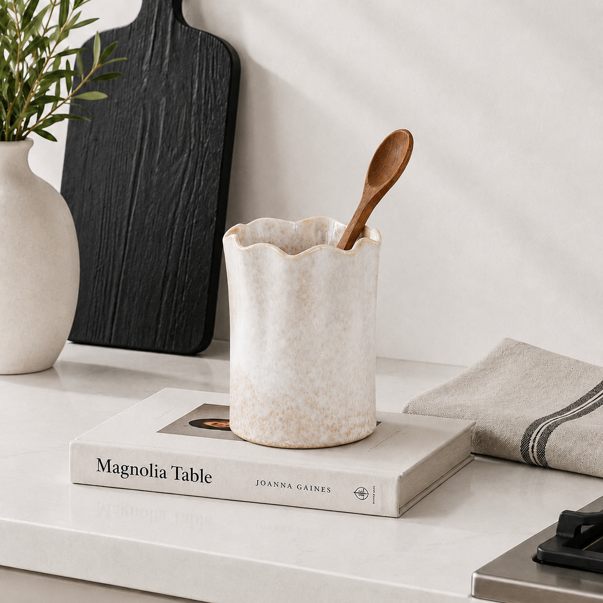Scalloped Edge Ceramic Vase