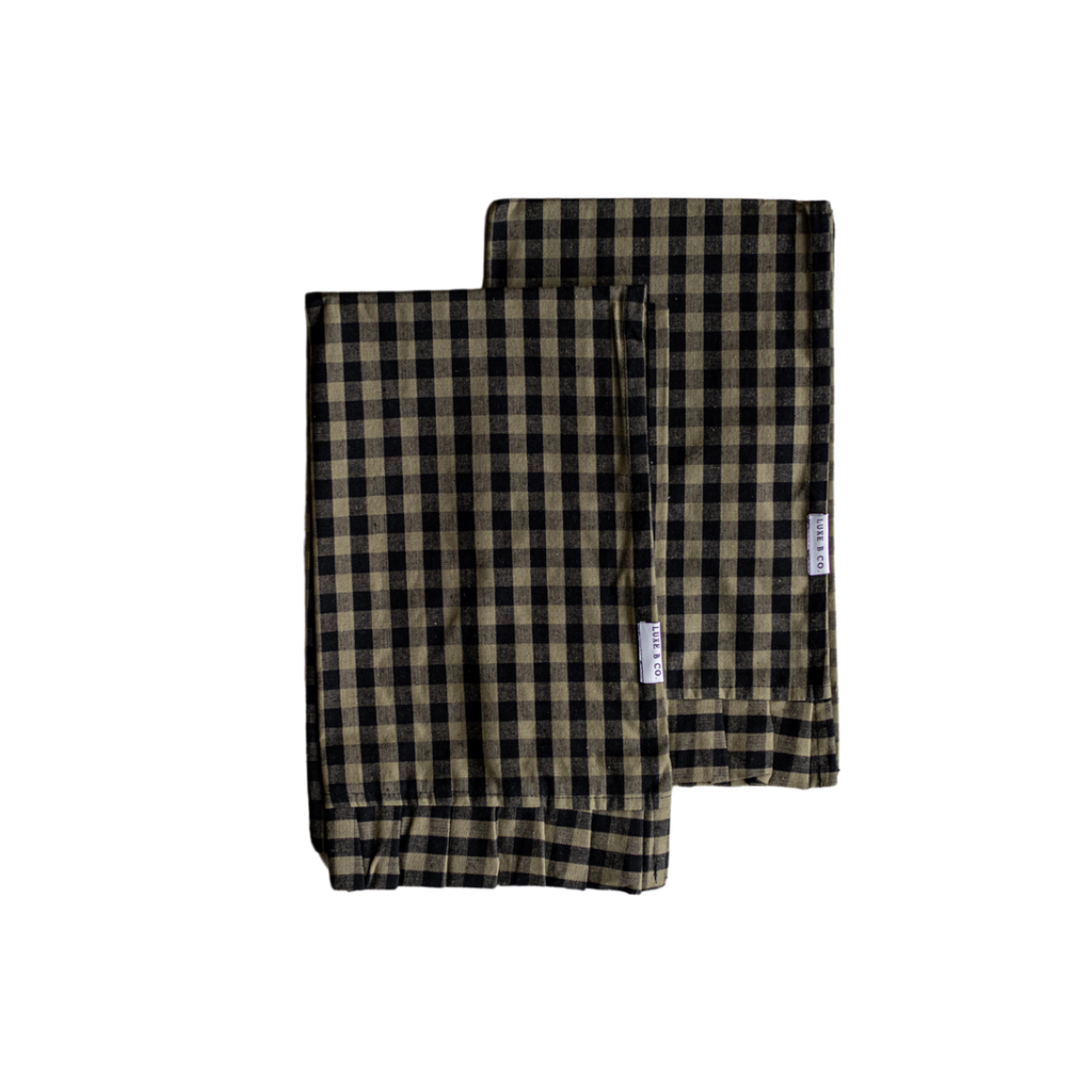 Olive Green Gingham Ruffle Kitchen Towels | Set of 2