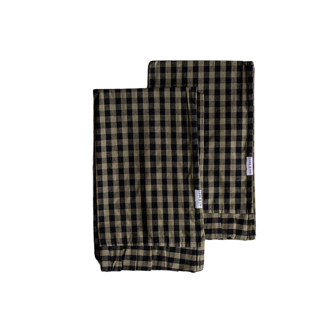 Olive Green Gingham Ruffle Kitchen Towels | Set of 2