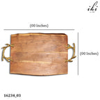 Wood Serving Tray with Gold Antler Handles