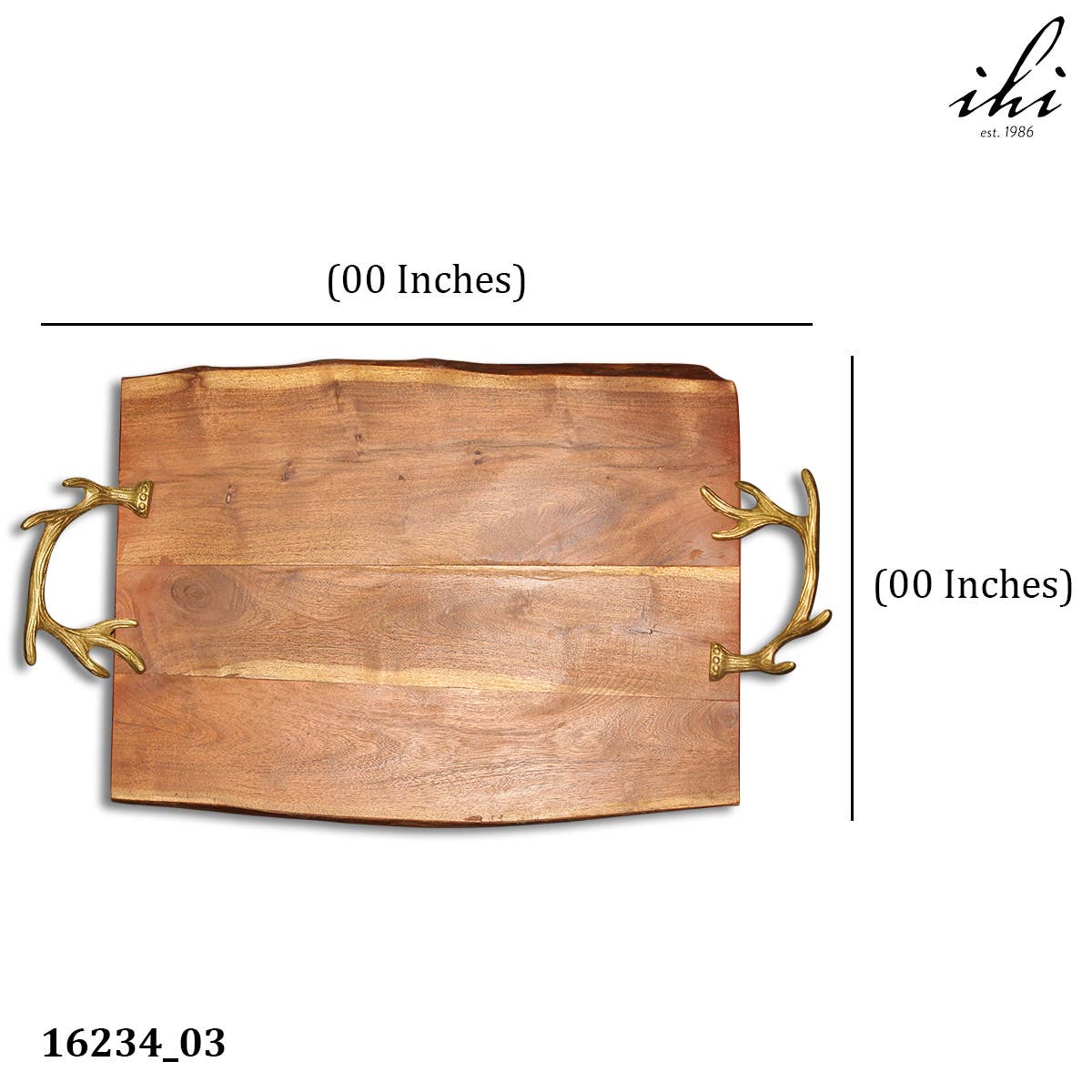 Wood Serving Tray with Gold Antler Handles