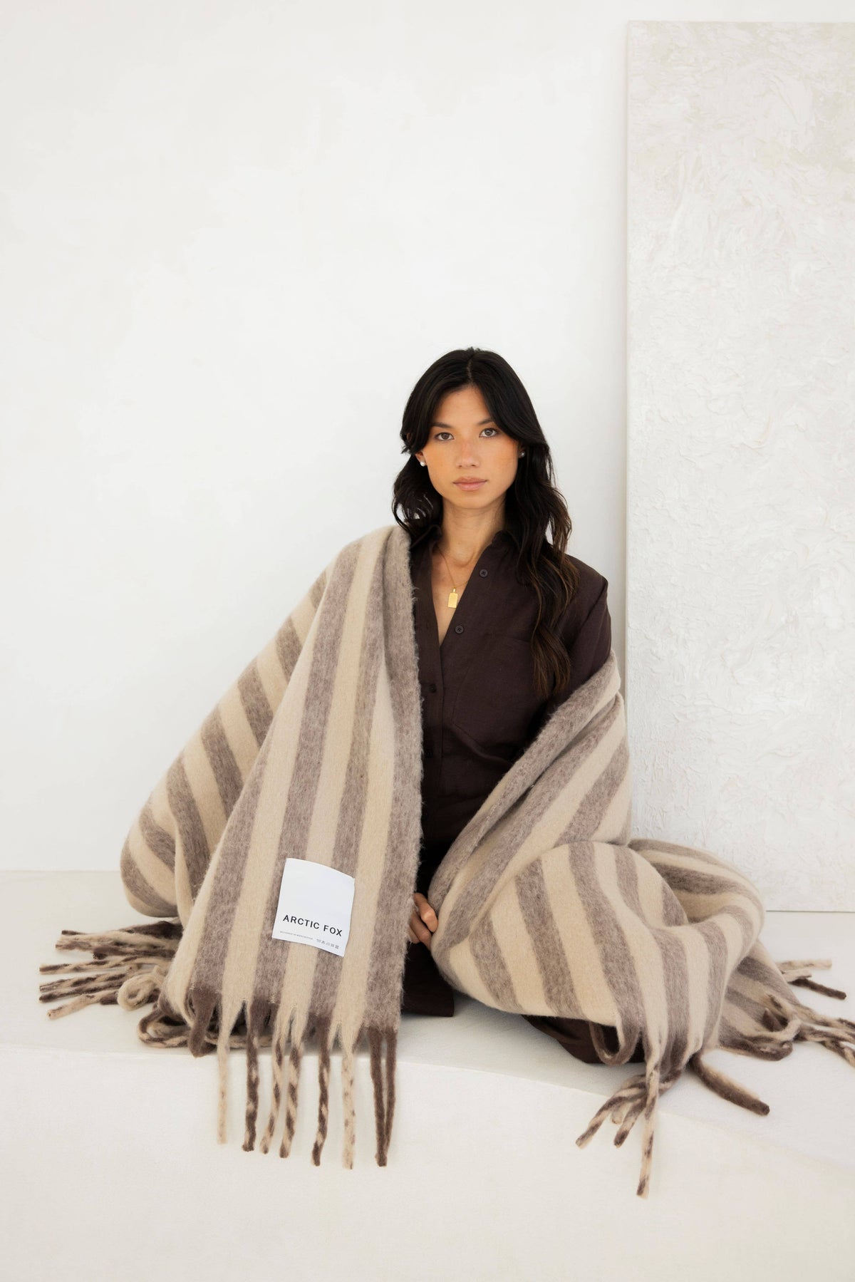 Merino Wool Blend Throw | Burnt Umber Stripe